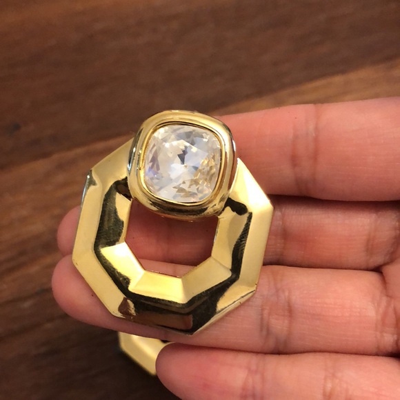 Anne Klein Vintage Crystal Clip On Earrings Geometric Square Gold Tone Y2K Glam - Picture 3 of 9